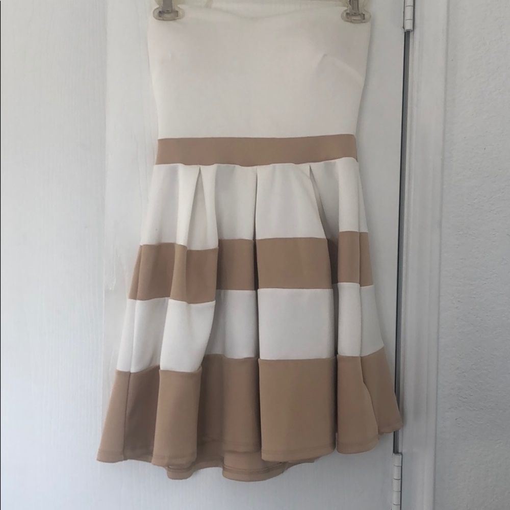 White and beige strapless dress
